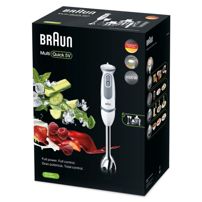 Braun MultiQuick 5 Vario Hand Blender with Attachments, 1000 Watt, White/Grey - MQ 5245 WH 