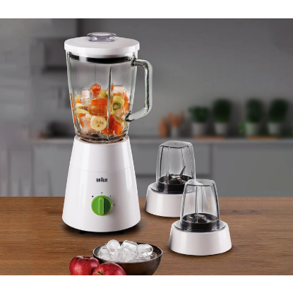 خلاط براون 3 في 1 مع كبة ومطحنة، 500 وات، ابيض - JB0123WH 