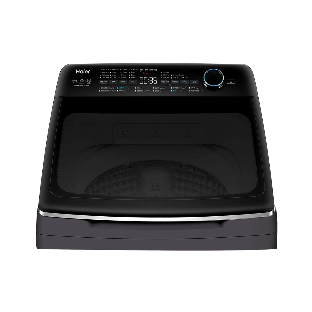 غسالة ملابس هاير، سعة 11 كجم، بموتور انفرتر بتقنية الدفع المباشر، تحميل علوي، فضي غامق - HWM110-B2178S8 