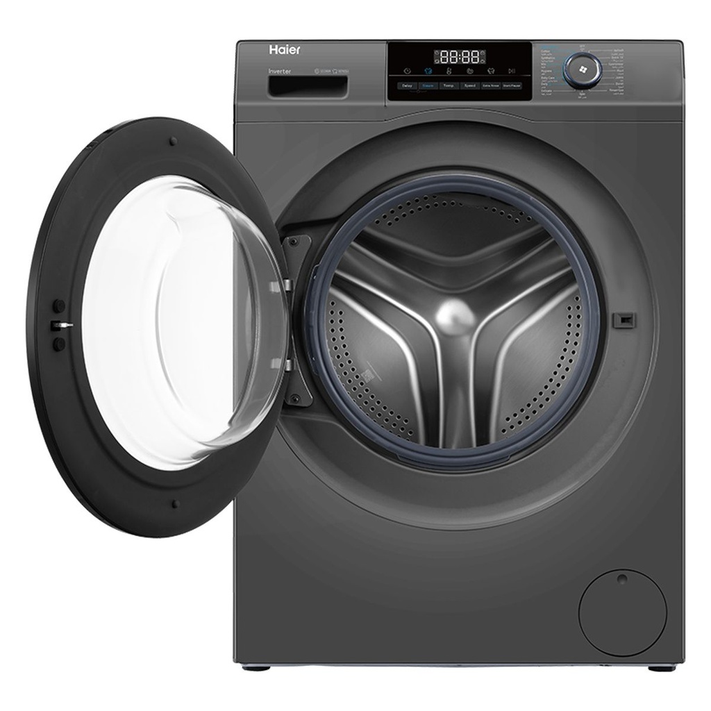 غسالة ملابس هاير 8 كجم، تحميل امامي، موتور انفرتر BLDC، فضي - HW80-BP14929AS6 