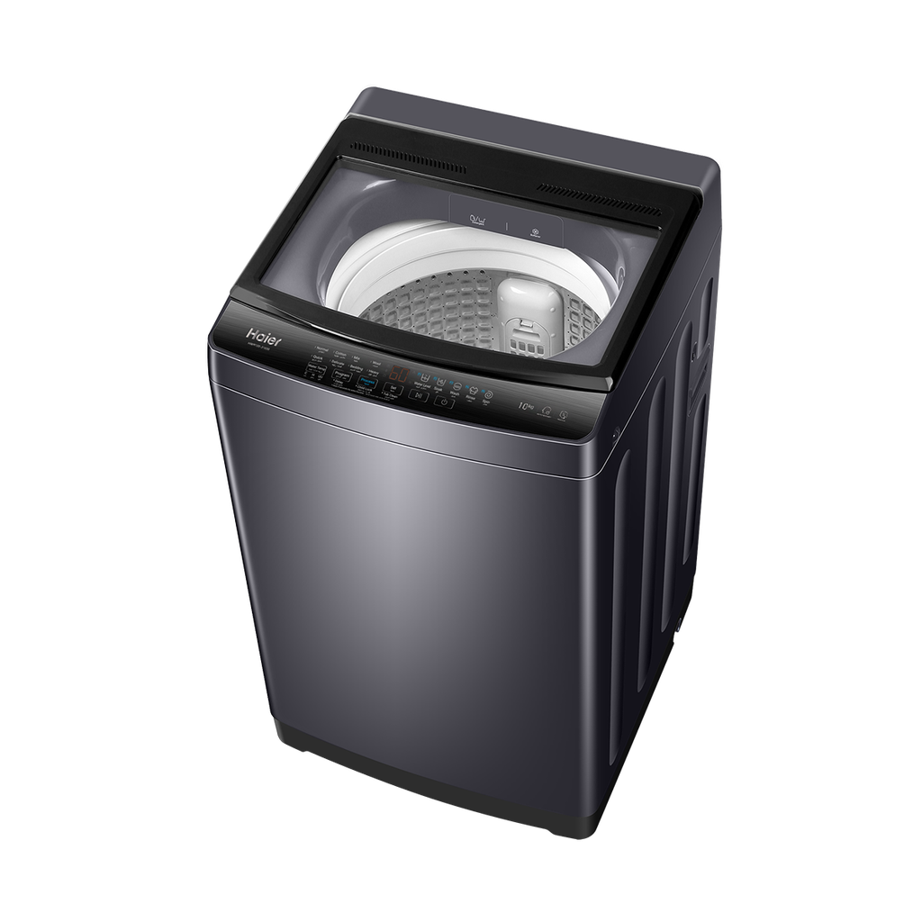 غسالة ملابس هاير، 10 كجم، تحميل علوي، فضي غامق - HWM100-316S8 