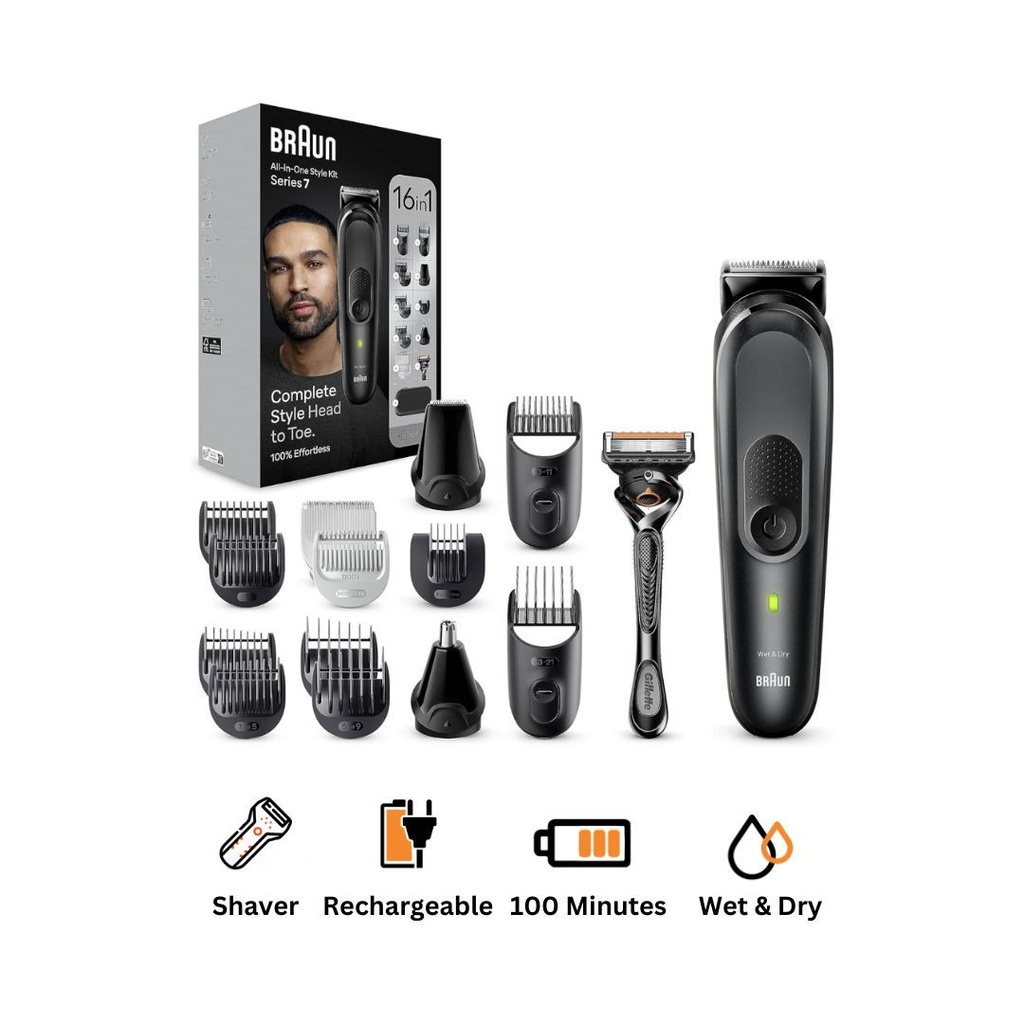ماكينة حلاقة براون 16 في 1 سيريز 7، استخدام جاف ورطب، اسود - MGK74707 