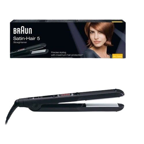 مكواة فرد الشعر سيراميك براون ESS ساتين هير 5 سليم، 130 - 200 درجة - اسود 