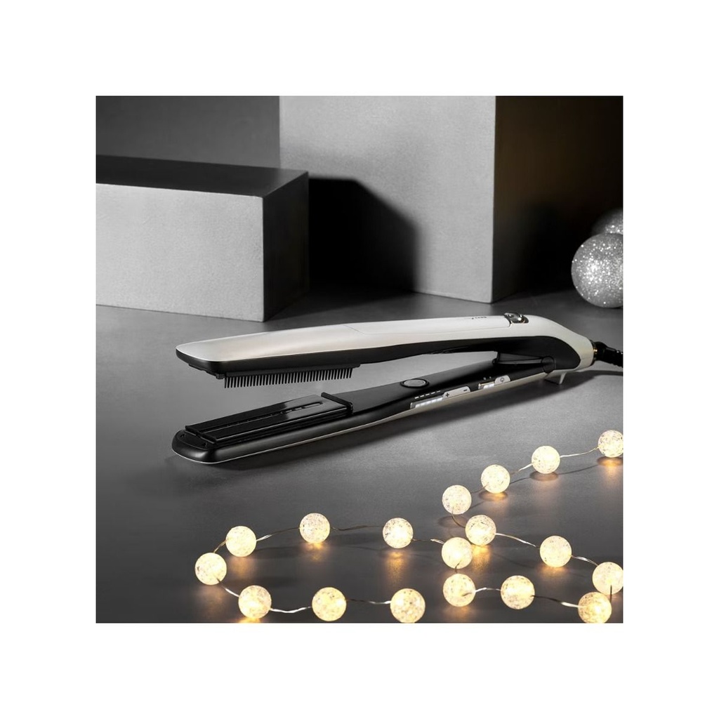 مكواة شعر بيبي ليس سيراميك ستيم لاستر، 170 إلى 210 درجة حرارة، فضي - ST595SDE 