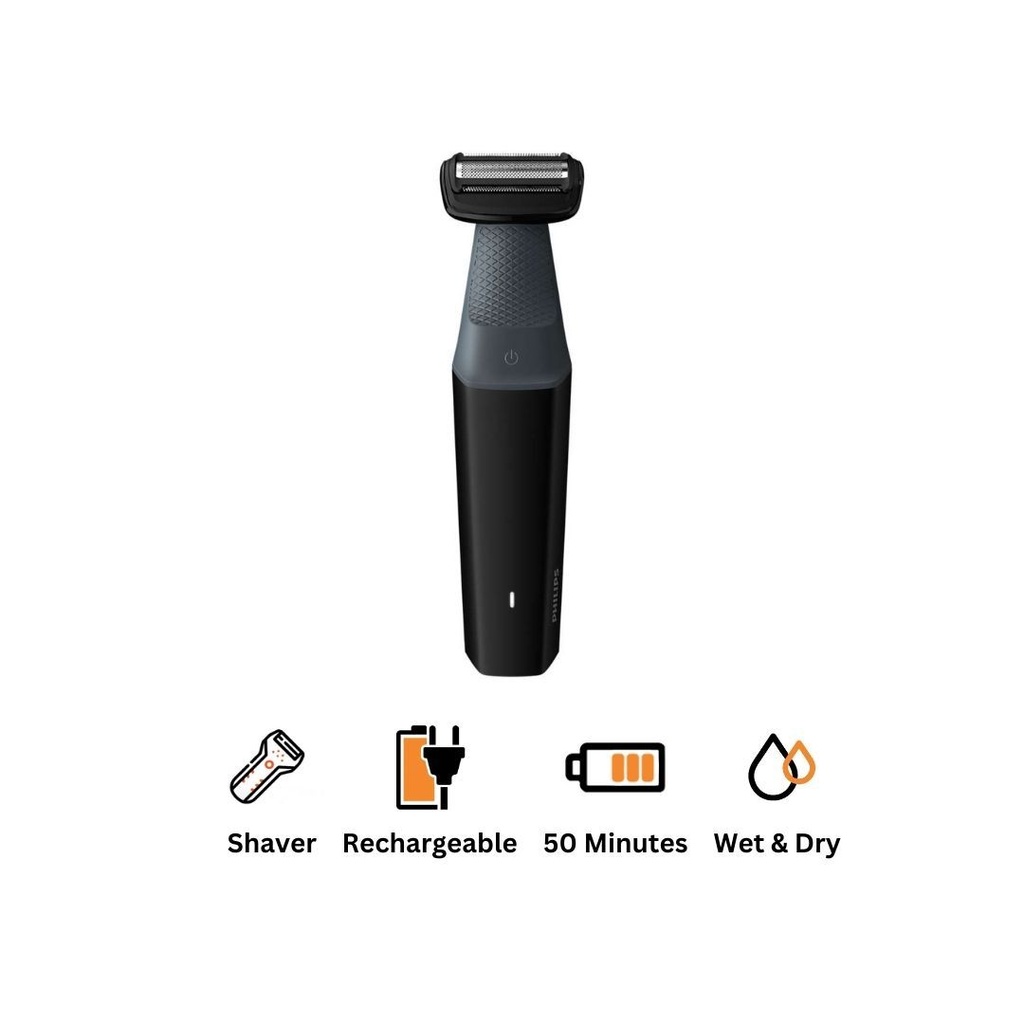 ماكينة حلاقة الجسم فيليبس، للشعر المبلل والجاف، فضي × اسود - BG5020-15 