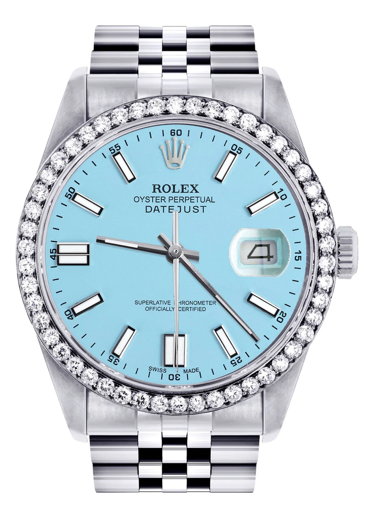 Rolex Datejust Steel Turquoise Dial 3.30ct Diamond Bezel Jubilee Watch -82