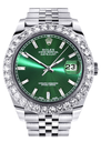 ROLEX MENS DATEJUST WATCH GREEN STICK DIAL DIAMOND BEZEL-83