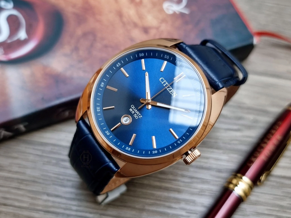 ساعة سيتزن جلد أزرق مينا أزرق