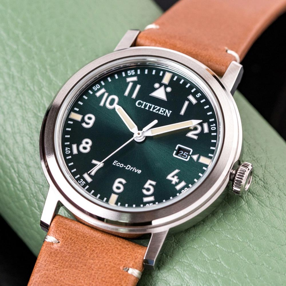 AW1620-13X ساعة سيتزن جلد بني مينا أخضر رجالي