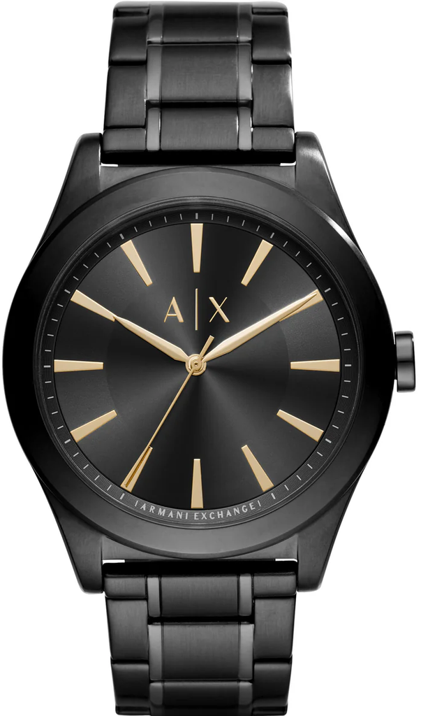 ساعة أرماني اكستشانج طقم ساعة معدن أسود + أسورة