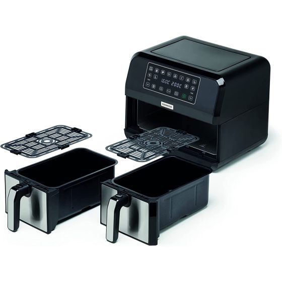 قلاية بدون زيت ديجيتال مزدوجة كينوود XXXL، سعة 8 لتر، اسود وفضي - HFM75.000MB بدون ضمان 