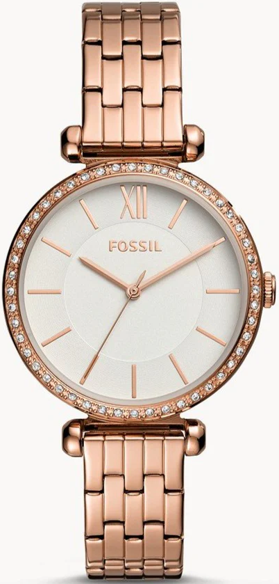 BQ3497 ساعه فوسيل حريمي معدن روزجولد مينا أبيض