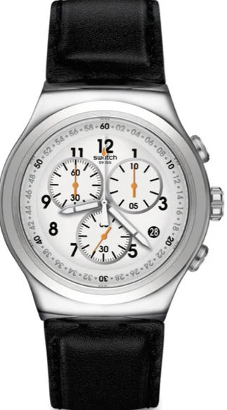 YOS451 ساعة سواتش جلد أسود مينا أبيض رجالي