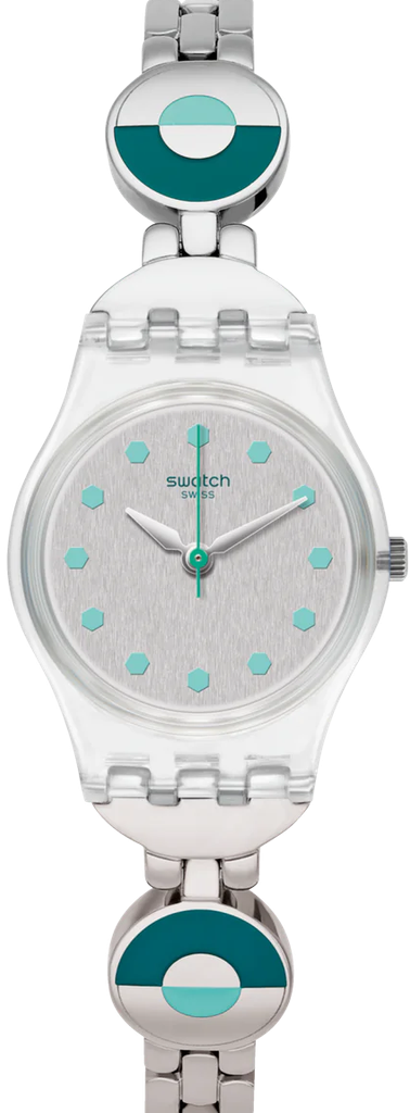 ساعة سواتش حريمي فضي ظرف بلاستك