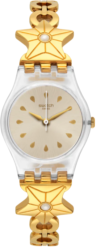 ساعة سواتش حريمي ذهبي ظرف بلاستك