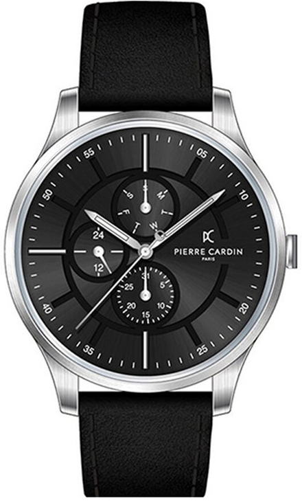 ساعة بير كاردين جلد أسود مينا أسود رجالي