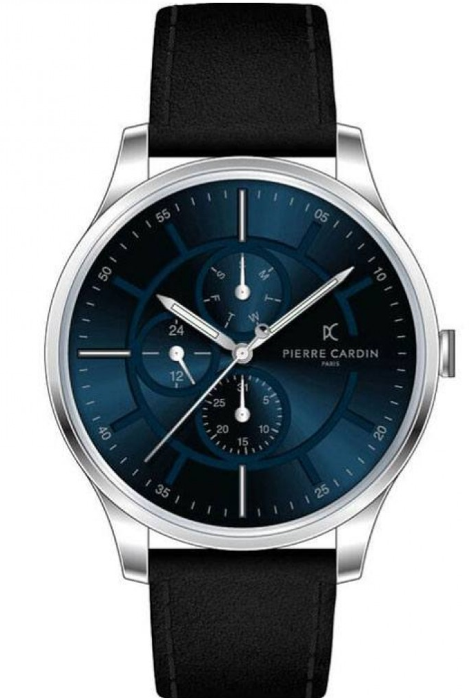 PC902731F101 ساعة بير كاردين جلد أسود مينا أزرق رجالي