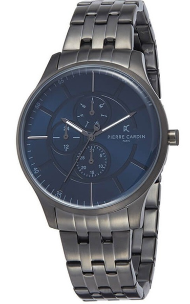 ساعة بير كاردين معدن أسود مينا أزرق رجالي