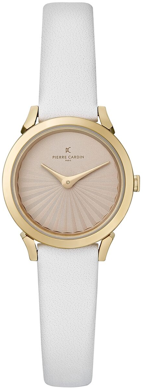 ساعة بير كاردين حريمي جلد أبيض مينا ذهبي