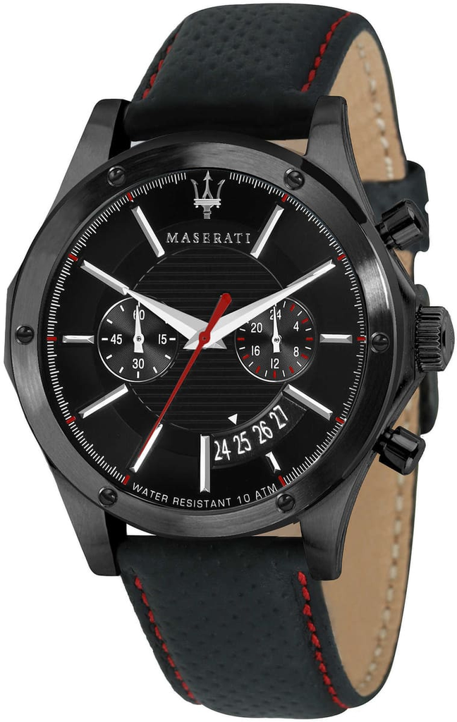 8871627004 ساعة مزراتي جلد اسود مينا اسود رجالي