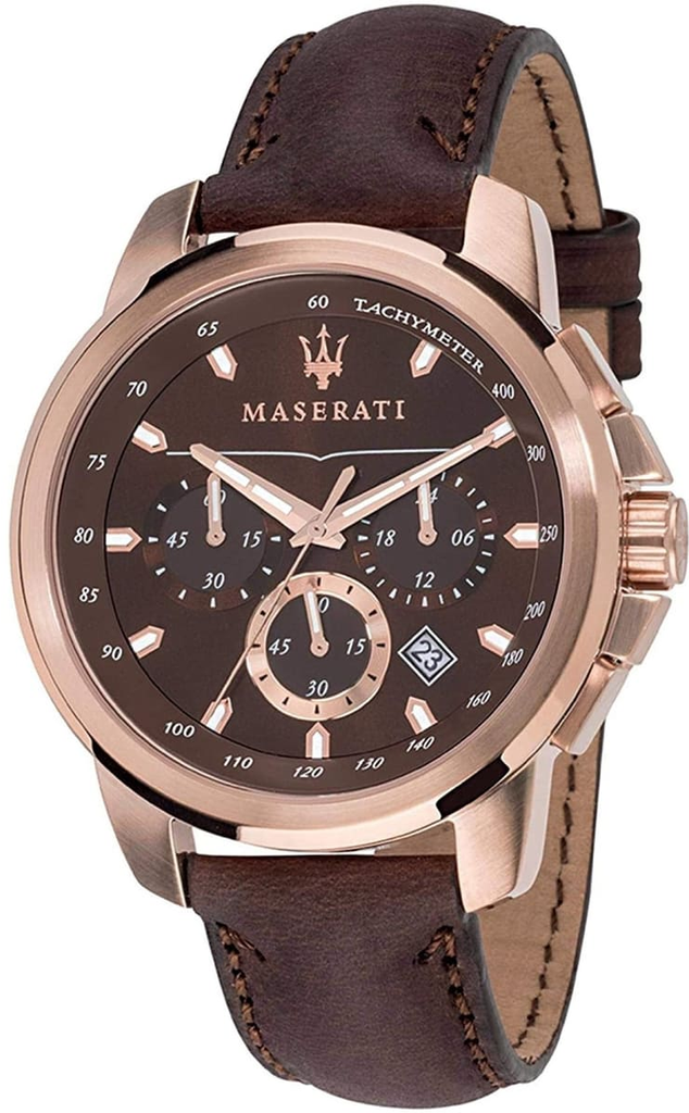 8871621004 brown leather brown dail rosegold case رجالي