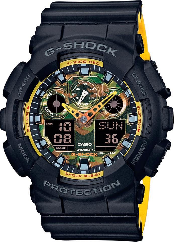 GA-100BY-1ADR ساعة جي شوك رابر أسود مينا جيش رجالي