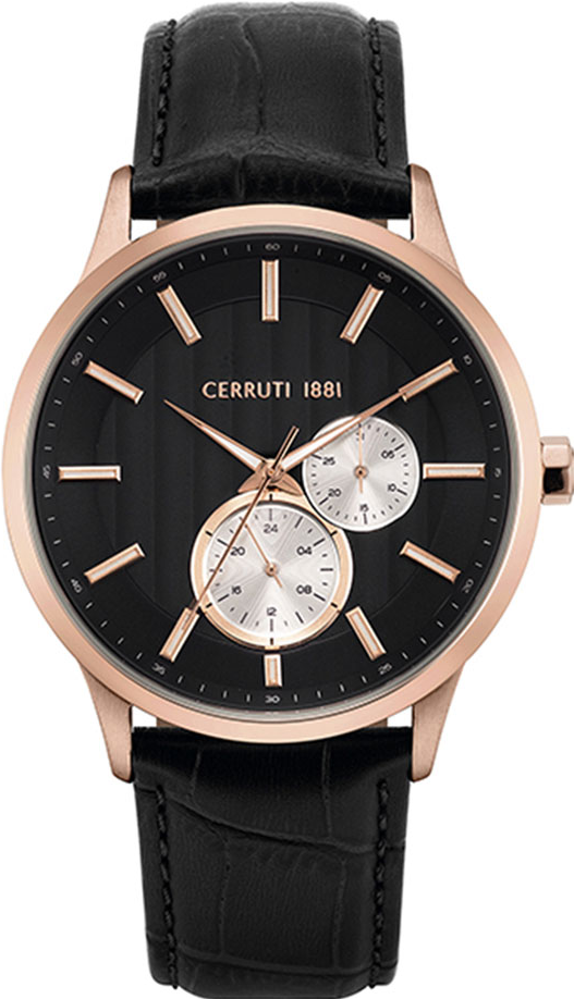 ساعة شيروتي جلد أسود مينا أسود رجالي