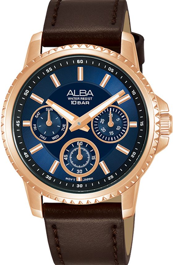 AP6668X1 Alba Active Leather Band Analog Watch for Women - Brown and Rose Gold حريمي