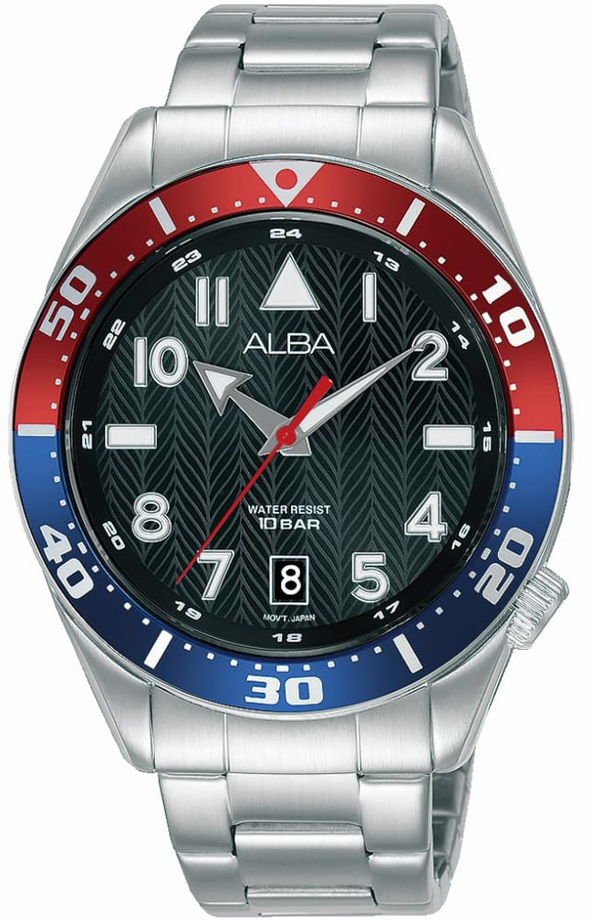 AS9K39X1 Stainless steel side wrapped bracelet Black dial رجالي