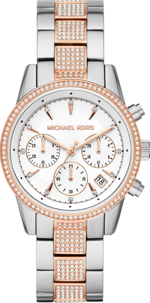 MK6651 ساعة مايكل كورس حريمي معدن فضي*روزجولد مينا أبيض