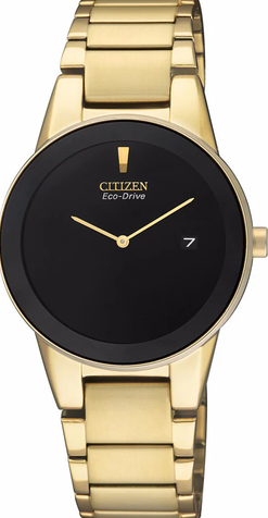 GA1052-55E ساعة سيتزن حريمي معدن ذهبي مينا أسود