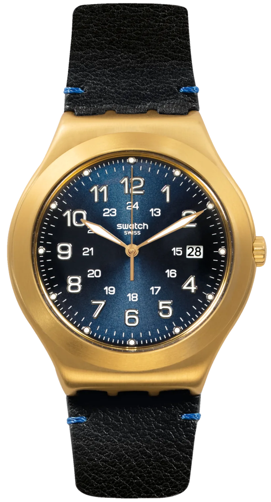 ساعة سواتش جلد أسود مينا أسود