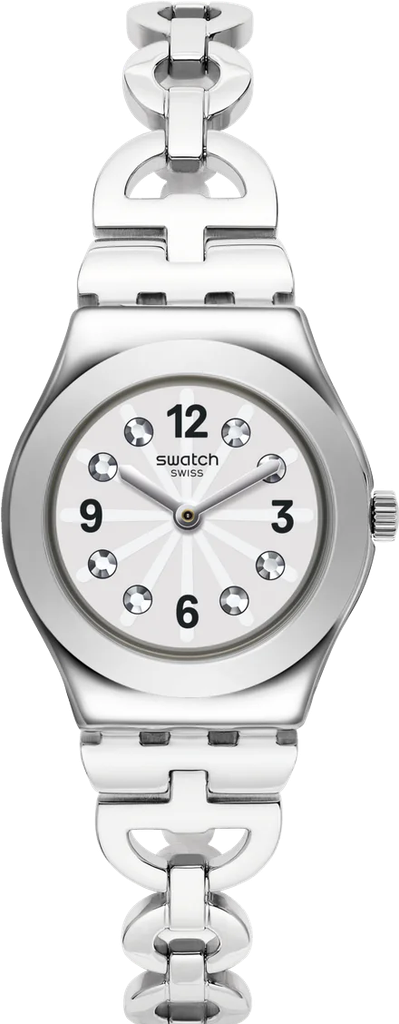 YSS323G ساعة سواتش حريمي معدن فضي مينا أبيض