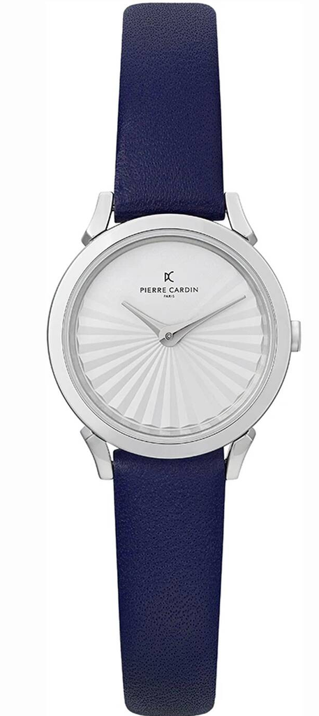 ساعة بير كاردين حريمي جلد أزرق مينا أبيض