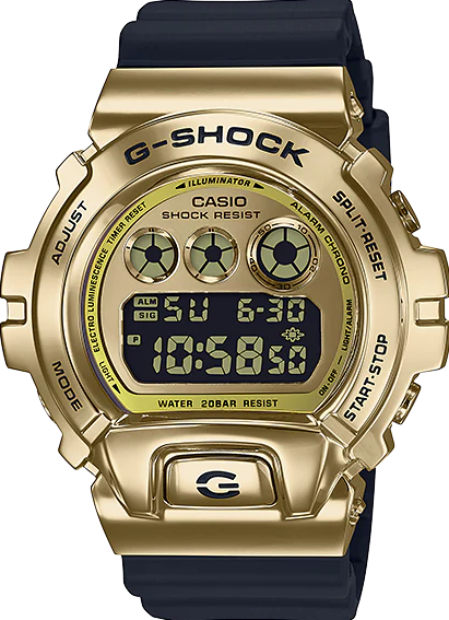 GM-6900G-9DR ساعة جي شوك رابر أسود مينا ذهبي رجالي