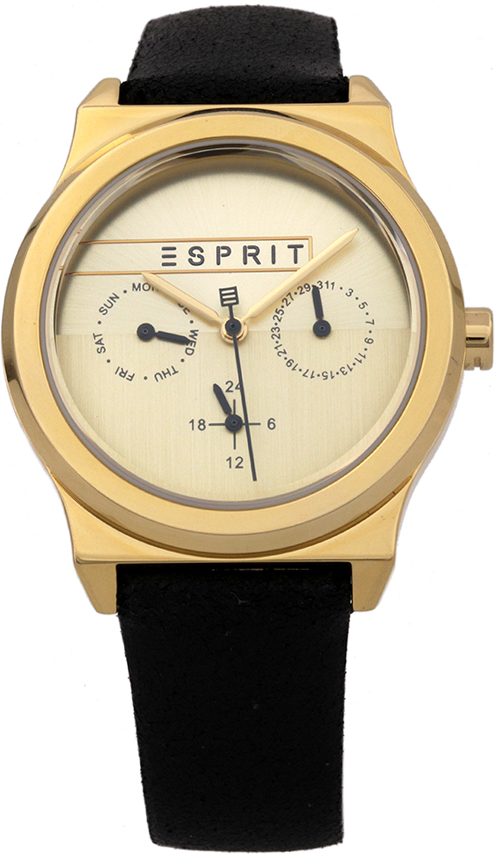 ES1L077L0025 ساعة اسبريت حريمي جلد أسود مينا ذهبي