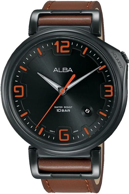 AS9F85X1 brown leather black dail رجالي