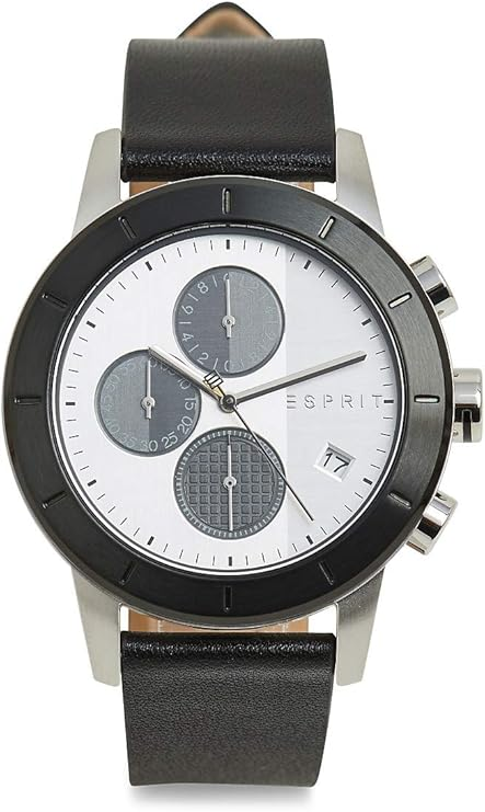 ساعة اسبريت جلد أسود مينا أبيض