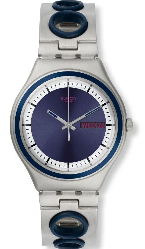 ساعة سواتش معدن فضي مينا أزرق حريمي