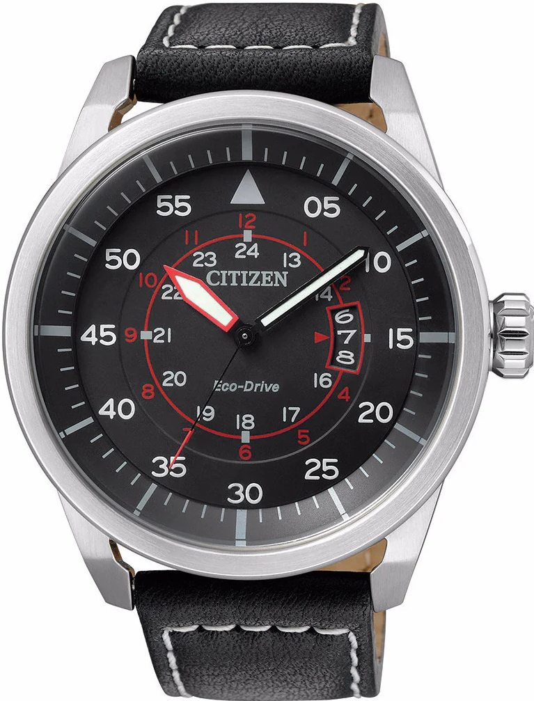 AW1360-04E ساعة سيتزن جلد أسود مينا أسود رجالي