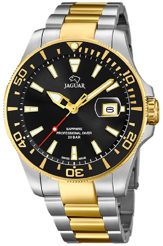 J863/D ساعة معدن فضي*ذهبي مينا أسود JAGUER رجالي
