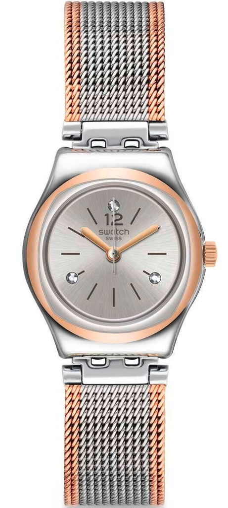 YSS327M ساعة سواتش معدن حصيرة جولد مينا فضي حريمي