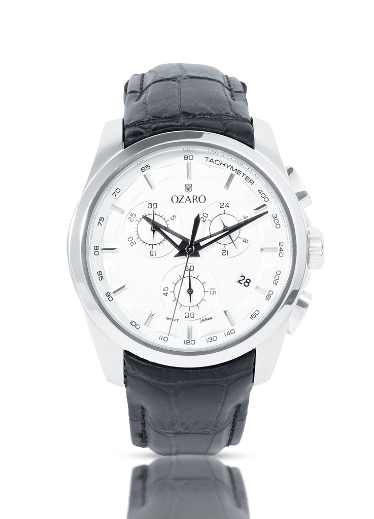 OZ-719TLWB ساعة اوزارو رجالي مينا ابيض جلد اسود 