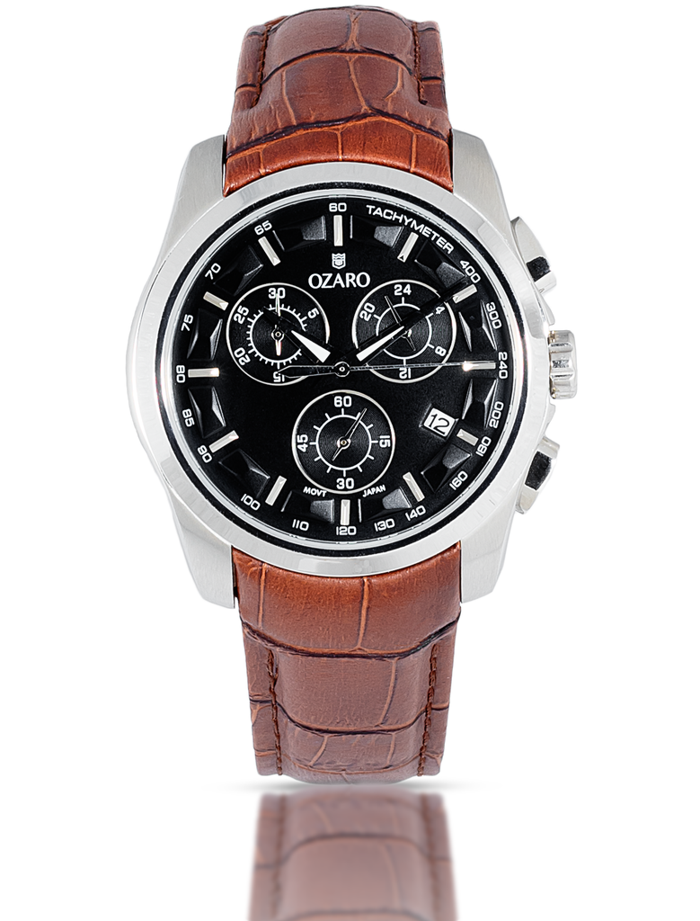 OZ-719TBBR ساعة اوزارو رجالي مينا اسود جلد بني 