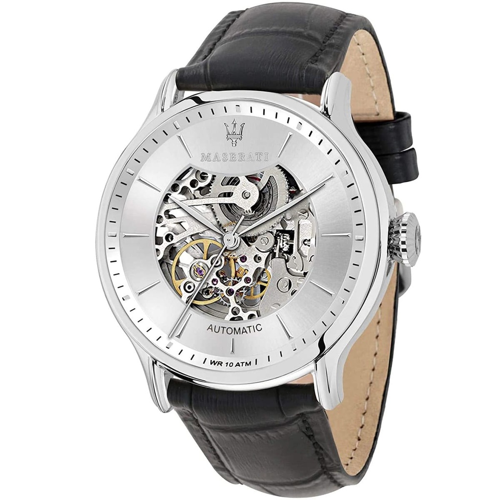 8821118003 ساعة مزراتي جلد أسود أوتوماتك 