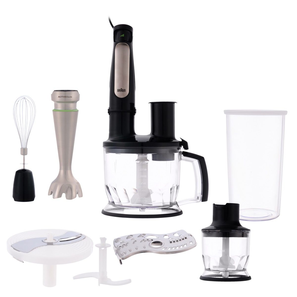 هاند بلندر مالتي كويك 3 براون بالملحقات، 700 وات، ابيض/ازرق - MQ 3025 Omelette هاند بلندر براون مالتي كويك، 1.5 لتر، 1000 وات، فضي واسود - MQ7085 