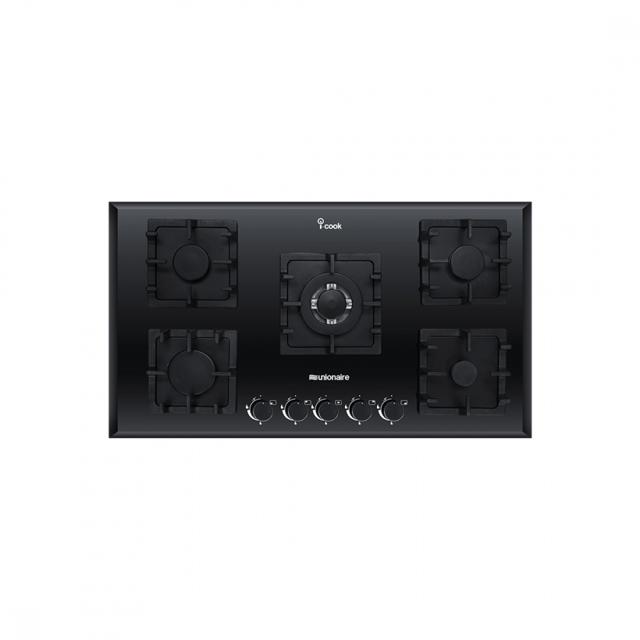بوتاجاز مسطح بلت ان غاز يونيون اير اي كوك، 90 سم، 5 شعلة، اسود - BH59G8IS 