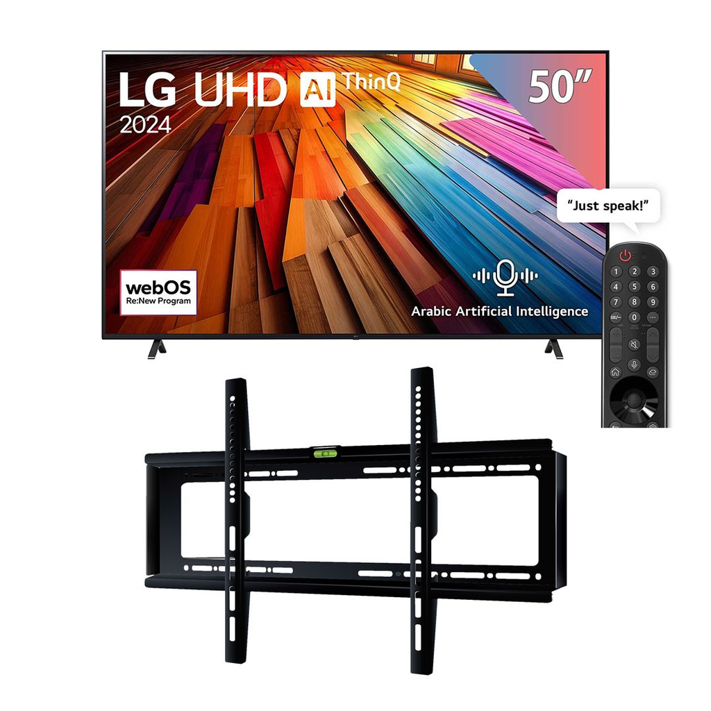 شاشة تلفزيون سمارت ال جي 50 بوصة LED، دقة 4K UHD، بريسيفر داخلي - 50UT80006LB مع حامل حائط للشاشة تلفزيونات من اي تي اي 