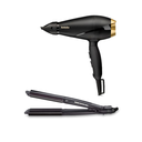 مجفف شعر بيبي ليس باور برو 2000، 2000 وات، اسود وذهبي- 6704E مع مكواة فرد وتجعيد الشعر بيبي ليس 2 في 1 جاف ومبلل، اسود - ST330E 