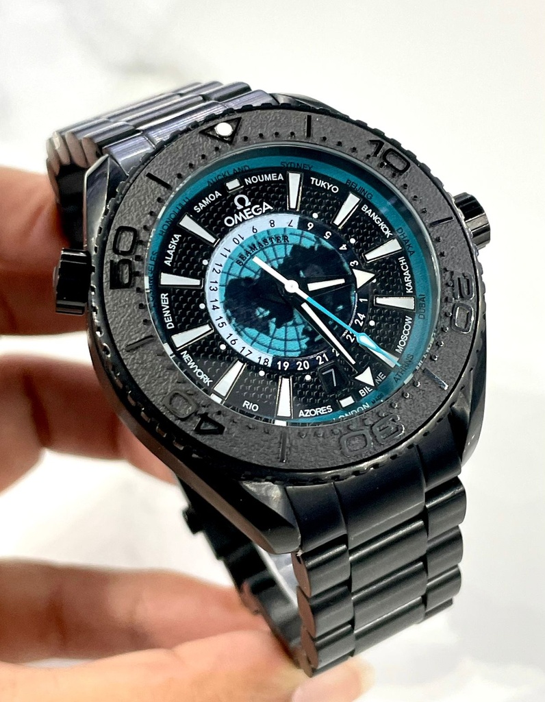Omega Omega Seamaster Planet Ocean Worldtimer GMT in black ceramic with turquoise accents-11